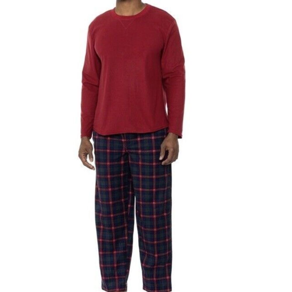 New IZOD Men's Red Plaid Flannel Fleece Loungewear Pajama 2 Pc Set Size‎ XL